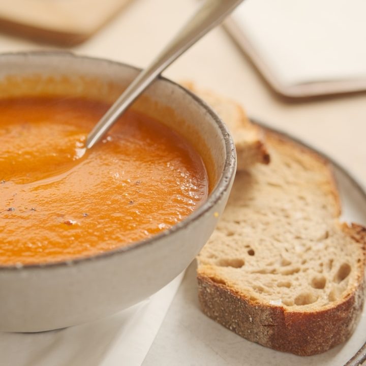 bowl of soup with bread